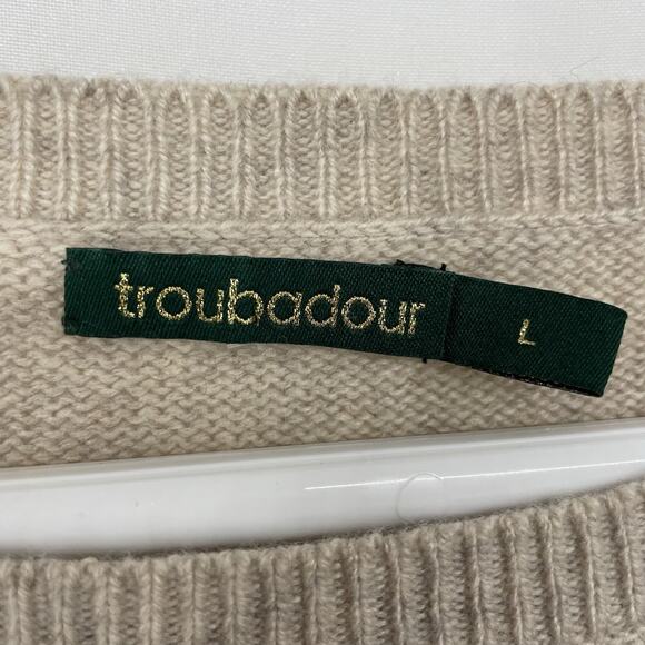 Troubadour Size L Women's Sweater Cream Viscose Wool Cashmere Blend Crochet Boxy - Picture 3 of 5